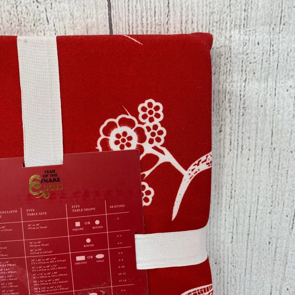 Year of the Snake 2025 Tablecloth Oblong 60x120 Red White Floral Lunar New Year